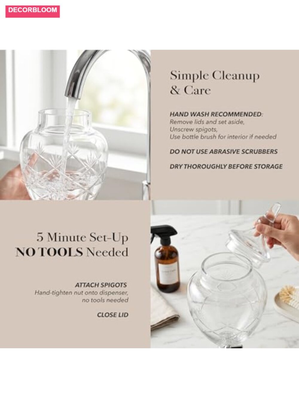 1 Gallon Glass Beverage Dispenser with Spigot & Lid - Picture 6 of 6